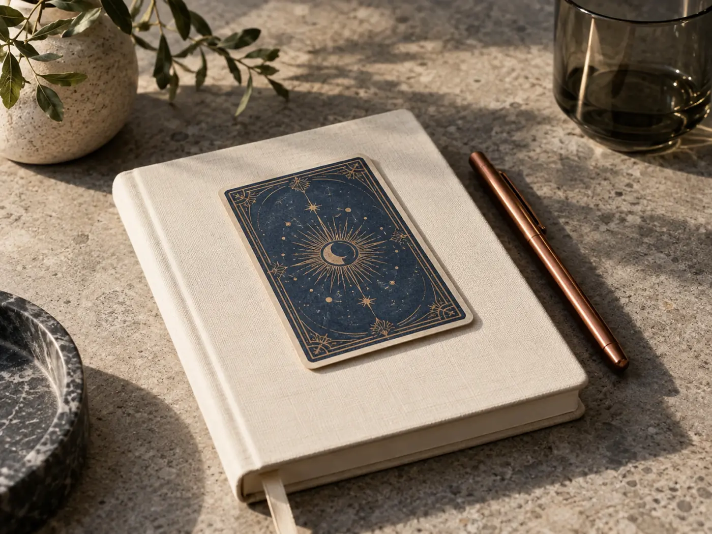 Una sola carta de tarot bocabajo junto a un mazo cerrado sobre madera oscura